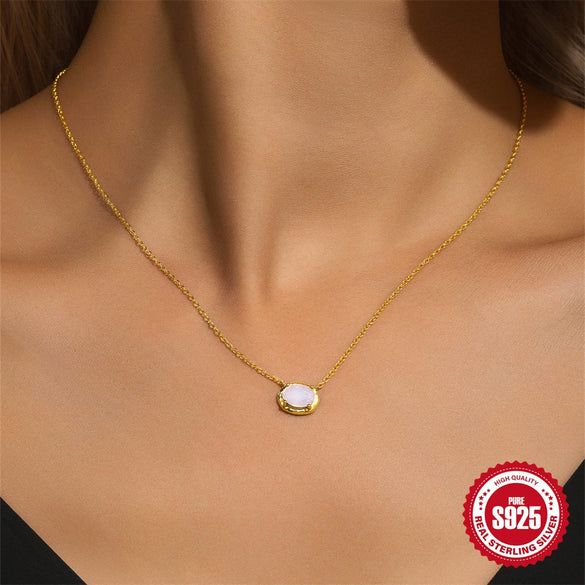 Wholesale S925 Sterling Silver Geometric Texture Powder Opal Necklace With Electroplating For Women