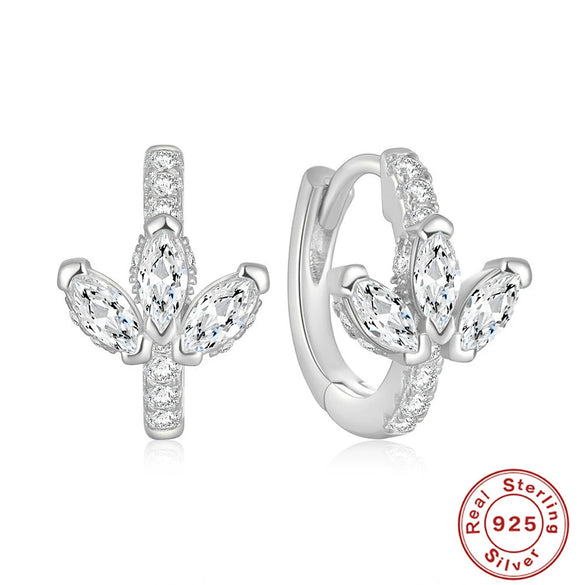 Wholesale S925 Sterling Silver Geometric Three Petal Flower Horse Eye Diamond Earrings With Electroplating For Women