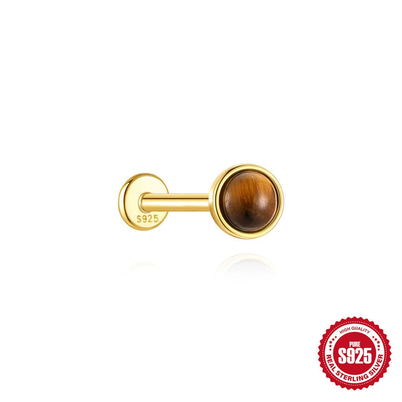 Wholesale S925 Sterling Silver Geometric Tiger Eye Stone Classic Horse Eye Crown Diamond Piercing Earrings With Zirconia