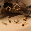 Wholesale S925 Sterling Silver Geometric Tiger Eye Stone Classic Horse Eye Crown Diamond Piercing Earrings With Zirconia