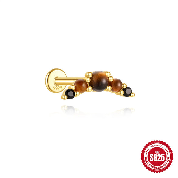 Wholesale S925 Sterling Silver Geometric Tiger Eye Stone Classic Horse Eye Crown Diamond Piercing Earrings With Zirconia