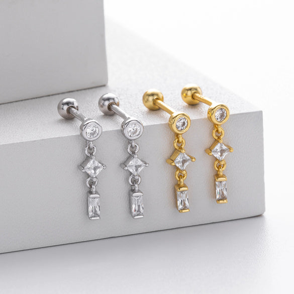 Wholesale S925 Sterling Silver Geometric Twisted Bead Piercing Earrings Electroplated Fashion Style For Women