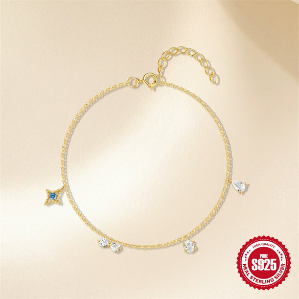 Wholesale S925 Sterling Silver Geometric Water Drop Bow Pendant Bracelet With Real Gold Plating Electroplating For Women Light Luxury Elegant Jewelry