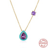 Wholesale S925 Sterling Silver Geometric Water Drop Enamel Drop Oil Pendant Necklace With Electroplating For Women