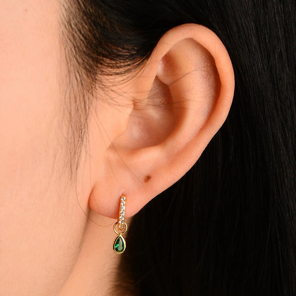 Wholesale S925 Sterling Silver Geometric Water Drop Shape Emerald Zircon Diamond Minimalist Style Women's Earrings