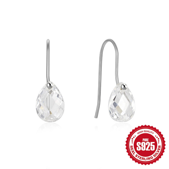 Wholesale S925 Sterling Silver Geometric Water Drop Transparent Zircon Elegant High Grade Women's Earrings