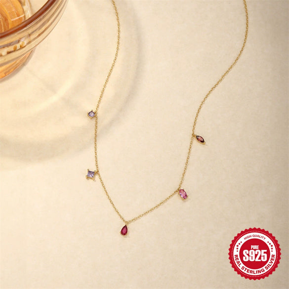 Wholesale S925 Sterling Silver Geometric Water Drop Zircon Diamond Pendant Clavicle Chain With Electroplating For Women