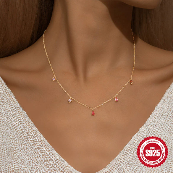 Wholesale S925 Sterling Silver Geometric Water Drop Zircon Diamond Pendant Clavicle Chain With Electroplating For Women