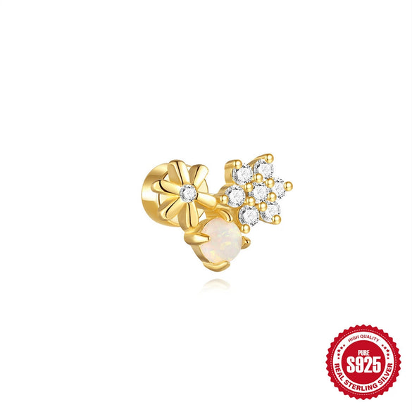 Wholesale S925 Sterling Silver Geometric Water Drops Opal Diamond Encrusted Electroplated Fashion Flat Back Puncture Thread Ear Bone Nail Ear Accessories For Women