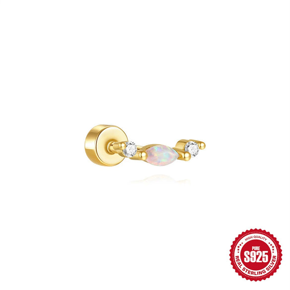 Wholesale S925 Sterling Silver Geometric Water Drops Opal Diamond Encrusted Electroplated Fashion Flat Back Puncture Thread Ear Bone Nail Ear Accessories For Women