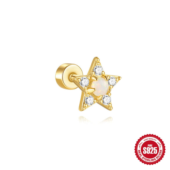 Wholesale S925 Sterling Silver Geometric Water Drops Opal Diamond Encrusted Electroplated Fashion Flat Back Puncture Thread Ear Bone Nail Ear Accessories For Women