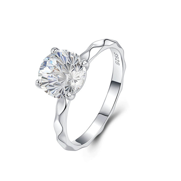 Wholesale S925 Sterling Silver Geometric Wavy Flower Pattern Fourprong Fireworks Cut Zircon Ring For Women