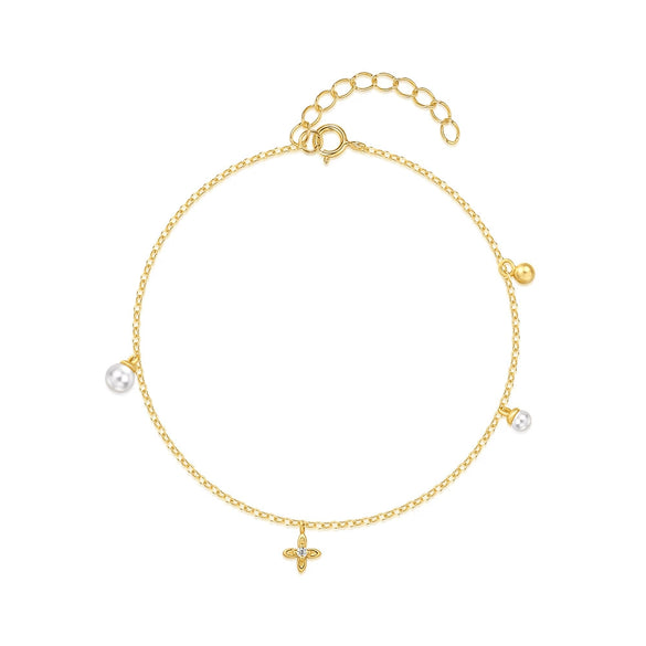 Wholesale S925 Sterling Silver Geometric Women's Bracelet With Diamond Pearl Electroplated