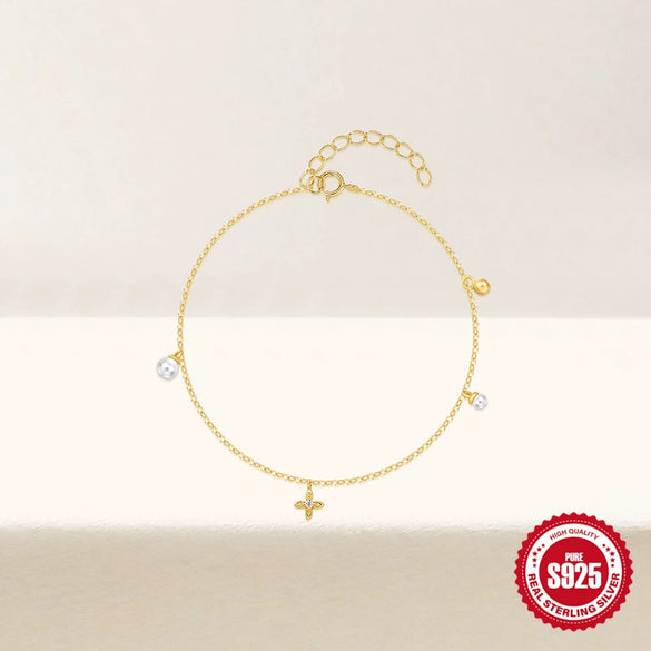 Wholesale S925 Sterling Silver Geometric Women's Bracelet With Diamond Pearl Electroplated