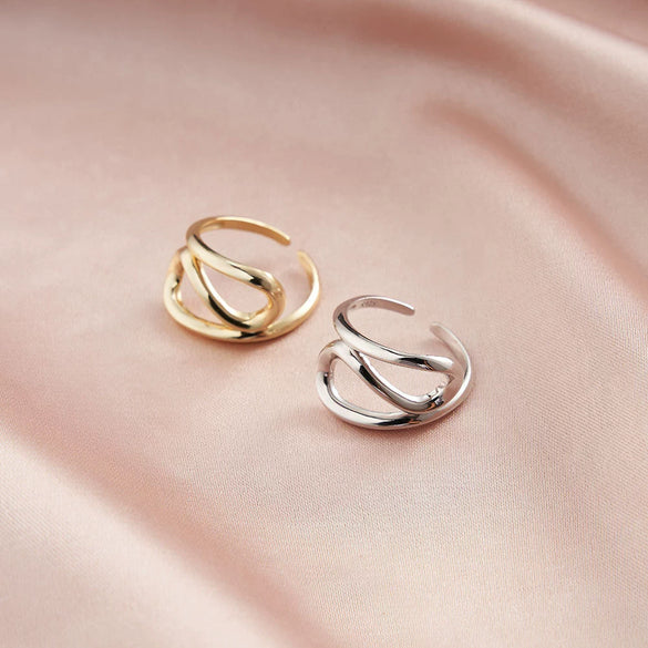 Wholesale S925 Sterling Silver Geometric Woven Twist Women's Open Ring Stacking Style