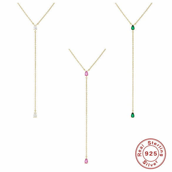 Wholesale S925 Sterling Silver Geometric Y Shaped Diamond Embedded Clavicle Necklace For Women
