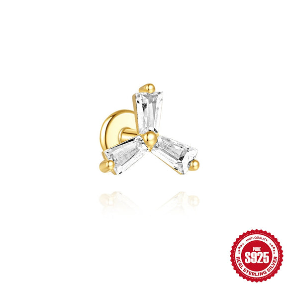 Wholesale S925 Sterling Silver Geometric Zircon Chain Double Ear Hole Fashion Earrings With Real Gold Plating