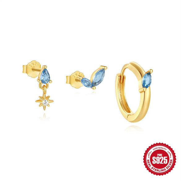 Wholesale S925 Sterling Silver Geometric Zircon Earrings 3Piece Set With Electroplating For Women