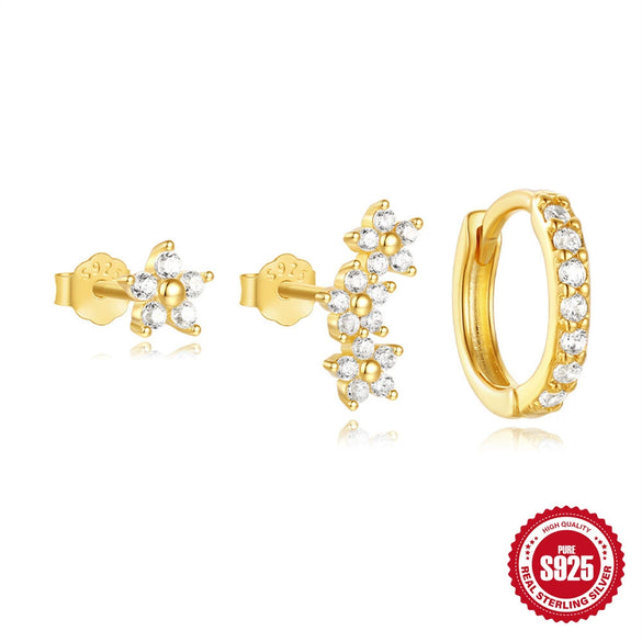 Wholesale S925 Sterling Silver Geometric Zircon Earrings 3Piece Set With Electroplating For Women