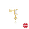 Wholesale S925 Sterling Silver Geometric Zircon Flat Head Cartilage Thread Puncture Ear Bone Nail With Pearl Environmentally Friendly Electroplated Unisex Ear Jewelry