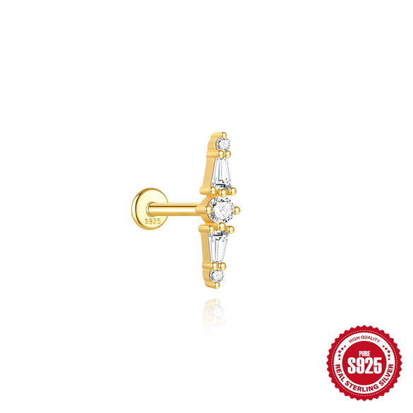 Wholesale S925 Sterling Silver Geometric Zircon Flat Head Cartilage Thread Puncture Ear Bone Nail With Pearl Environmentally Friendly Electroplated Unisex Ear Jewelry