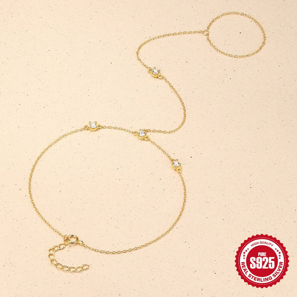 Wholesale S925 Sterling Silver Geometric Zircon Splicing Anklet For Women