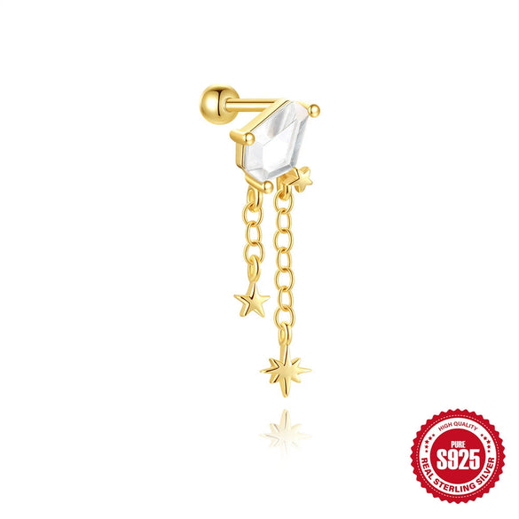 Wholesale S925 Sterling Silver Geometric Zircon Star Moon Beads Threaded Piercing Ear Bone Nails Tassel Earrings With Environmentally Friendly Electroplating