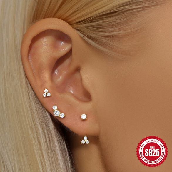 Wholesale S925 Sterling Silver Geometric Zircon Tassel Earrings With Electroplating
