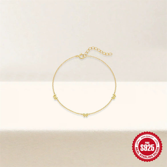 Wholesale S925 Sterling Silver Girly Elegant Golden Flower Bow Bracelet With Electroplating