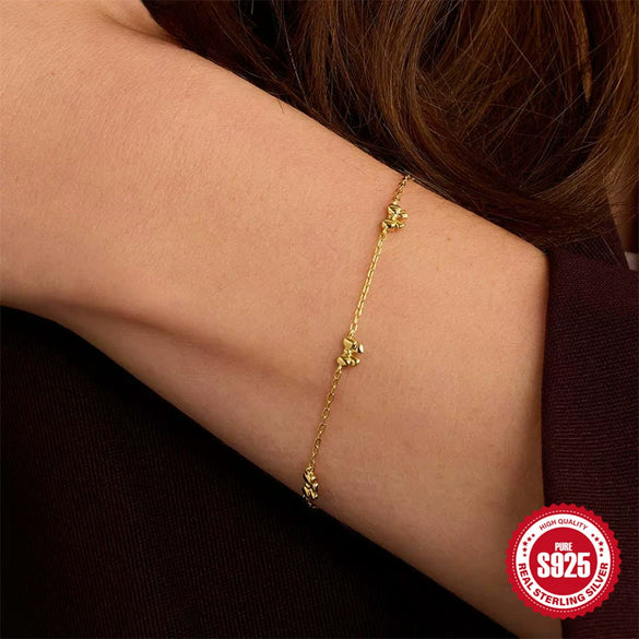 Wholesale S925 Sterling Silver Girly Elegant Golden Flower Bow Bracelet With Electroplating