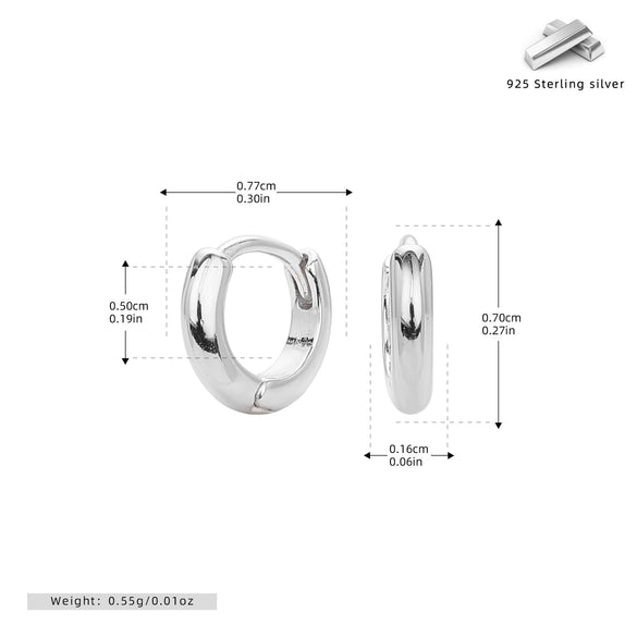 Wholesale S925 Sterling Silver Glossy Geometric Plain Hoop Earrings With Electroplating For Women