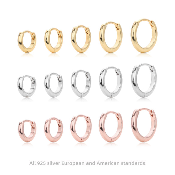 Wholesale S925 Sterling Silver Glossy Geometric Plain Hoop Earrings With Electroplating For Women