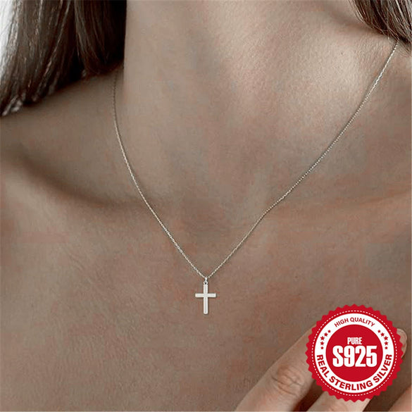Wholesale S925 Sterling Silver Glossy Heart Cross Ochain Women's Clavicle Necklace With Electroplating