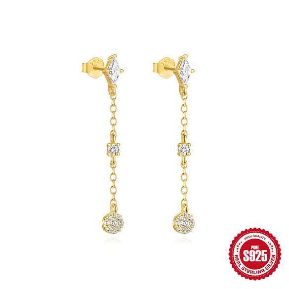 Wholesale S925 Sterling Silver Glossy Love Tassel Chain Inlaid Love Zircon Geometric Minimalist Earrings For Women