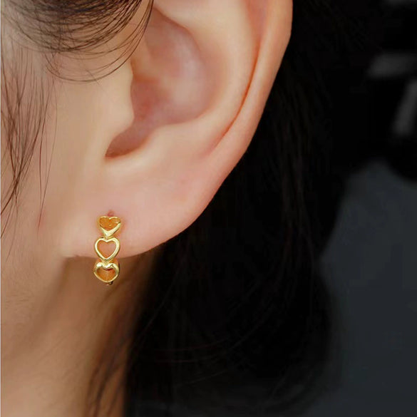 Wholesale S925 Sterling Silver Gold Love Heart Shaped Cute Earrings With Niche Design And Seiko Craftsmanship