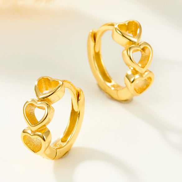 Wholesale S925 Sterling Silver Gold Love Heart Shaped Cute Earrings With Niche Design And Seiko Craftsmanship