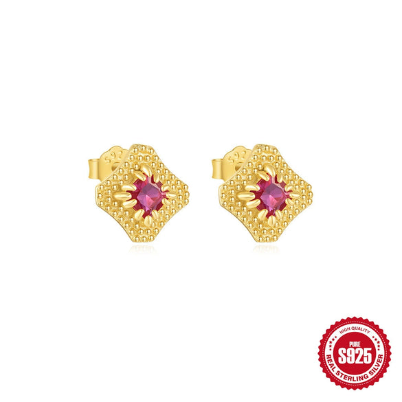 Wholesale S925 Sterling Silver Gold Plated Geometric Bow Earrings With Rose Zircon Light Luxury Retro Style And Electroplating Processing