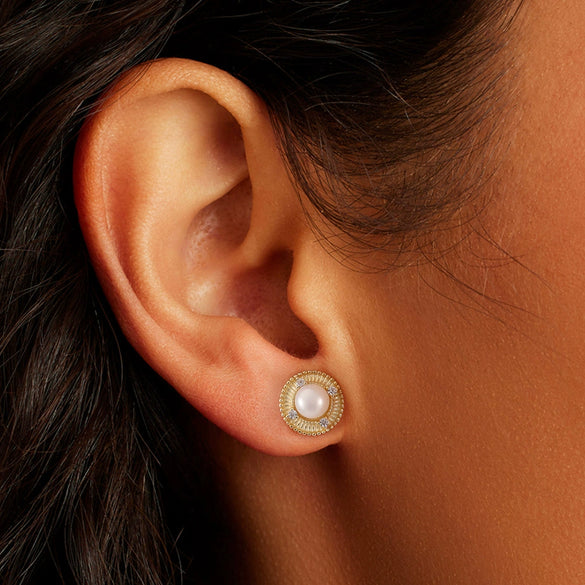 Wholesale S925 Sterling Silver Gold Plated Pearl Earrings With 5A White Zirconium Electroplated Fashionable Niche Design For Women