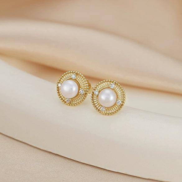 Wholesale S925 Sterling Silver Gold Plated Pearl Earrings With 5A White Zirconium Electroplated Fashionable Niche Design For Women