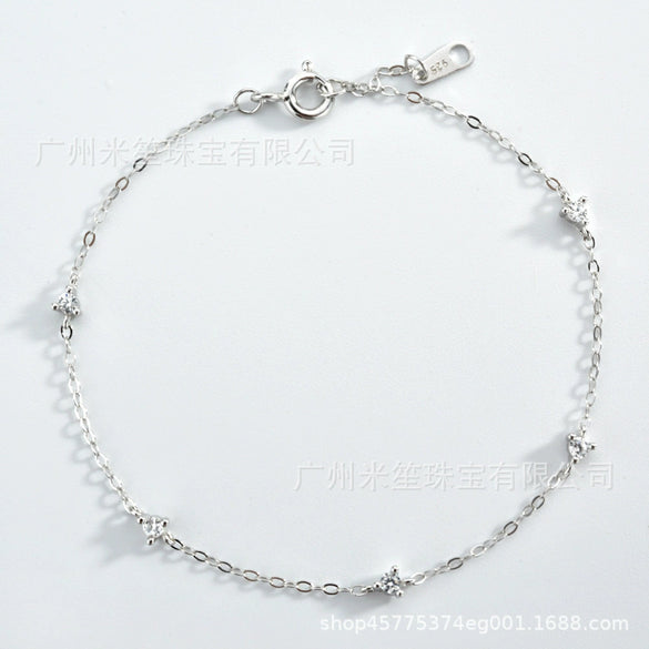 Wholesale S925 Sterling Silver Gold Plated Round Zirconium Stitching Hand Jewelry Bracelet With Electroplating Process And Geometric Style