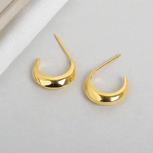 Wholesale S925 Sterling Silver Goldplated Concaveconvex Female Earrings