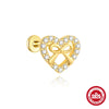 Wholesale S925 Sterling Silver Heart Bow Flat Head Cartilage Piercing Earrings With Zirconia For Unisex
