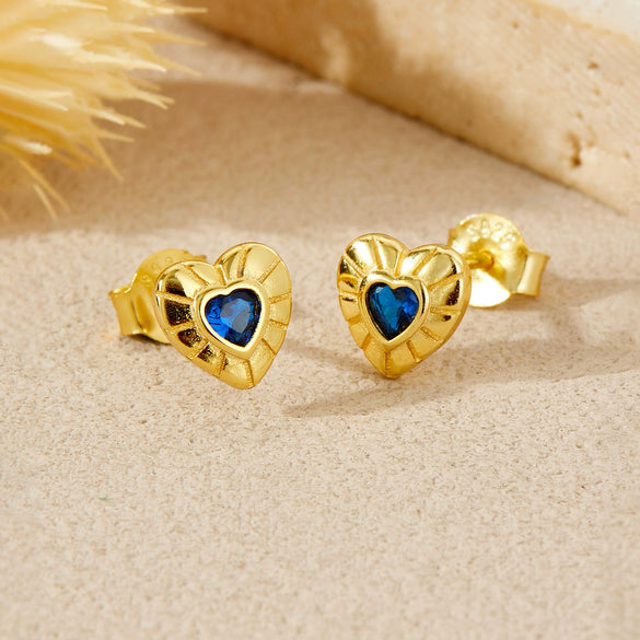 Wholesale S925 Sterling Silver Heart Earrings With Geometric Pattern Electroplated With Platinum Or 18K Gold For Women