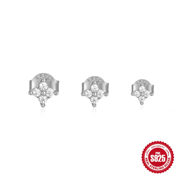 Wholesale S925 Sterling Silver Heart Geometric Four Petal Flower Earrings Piercing Earrings Three Piece Set With Electroplating