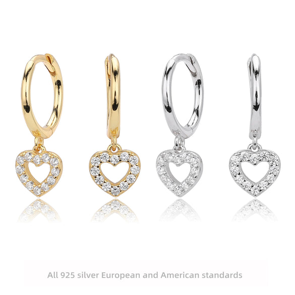 Wholesale S925 Sterling Silver Heart Inlay Earrings Simple Fashion Style