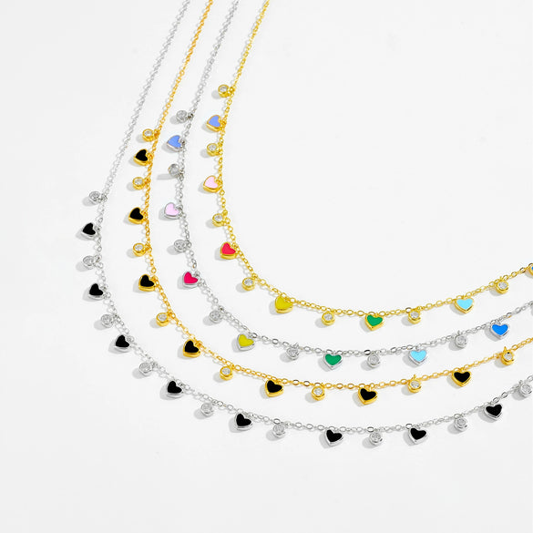 Wholesale S925 Sterling Silver Heart Pattern Love Color Zirconium Necklace With Platinum Or 18K Gold Electroplating For Women Fashion Collarbone Pendant