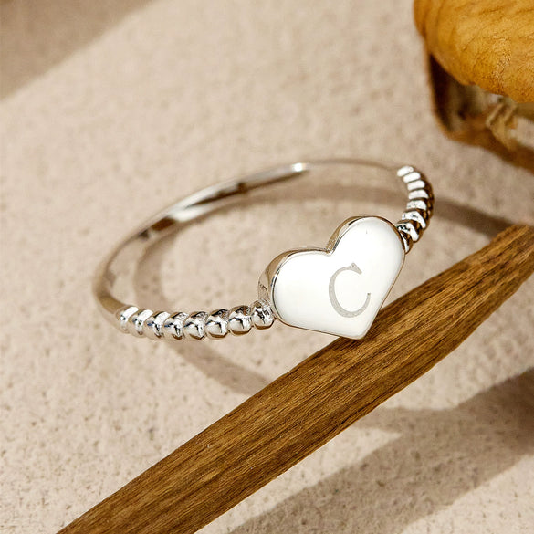 Wholesale S925 Sterling Silver Heart Ring For Women With English Letters Simple Plain Design Electroplated