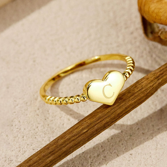 Wholesale S925 Sterling Silver Heart Ring For Women With English Letters Simple Plain Design Electroplated
