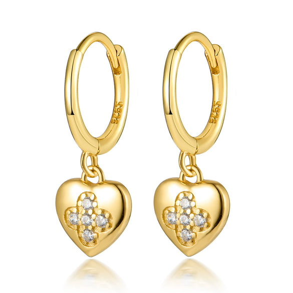 Wholesale S925 Sterling Silver Heart Shape Four Leaf Clover Zircon Inlaid Women's Earrings