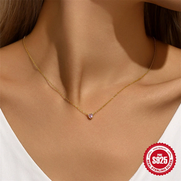 Wholesale S925 Sterling Silver Heart Shape Love Pattern Electroplated O Chain Clavicle Chain For Women